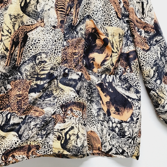 Vintage Silk Club Shirt Animal African Zoo Print Button Up Long Sleeve size S/M - Picture 4 of 13